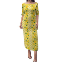 Hawaii Lemon Palaka Family Matching Puletasi and Hawaiian Shirt Striped Stylized LT01 Mom's Dress Yellow - Polynesian Pride