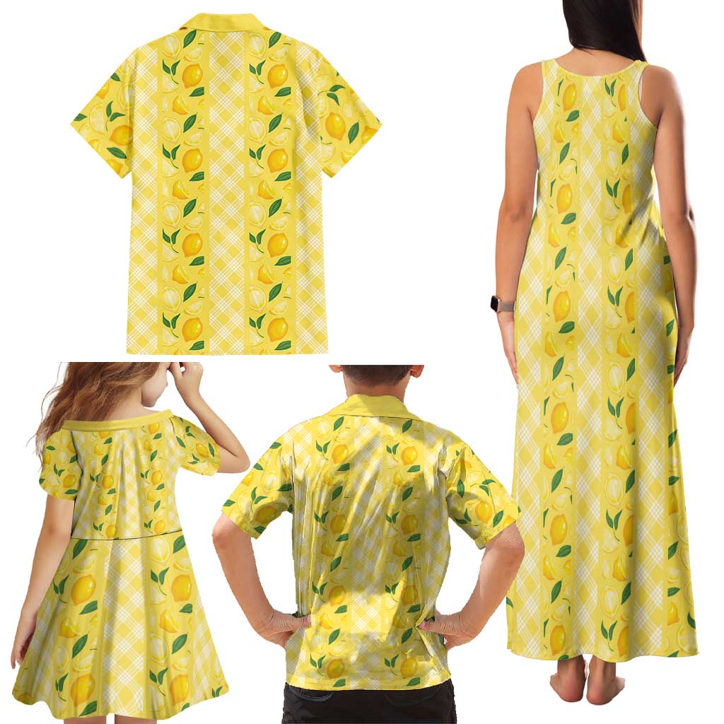 Hawaii Lemon Palaka Family Matching Tank Maxi Dress and Hawaiian Shirt Striped Stylized