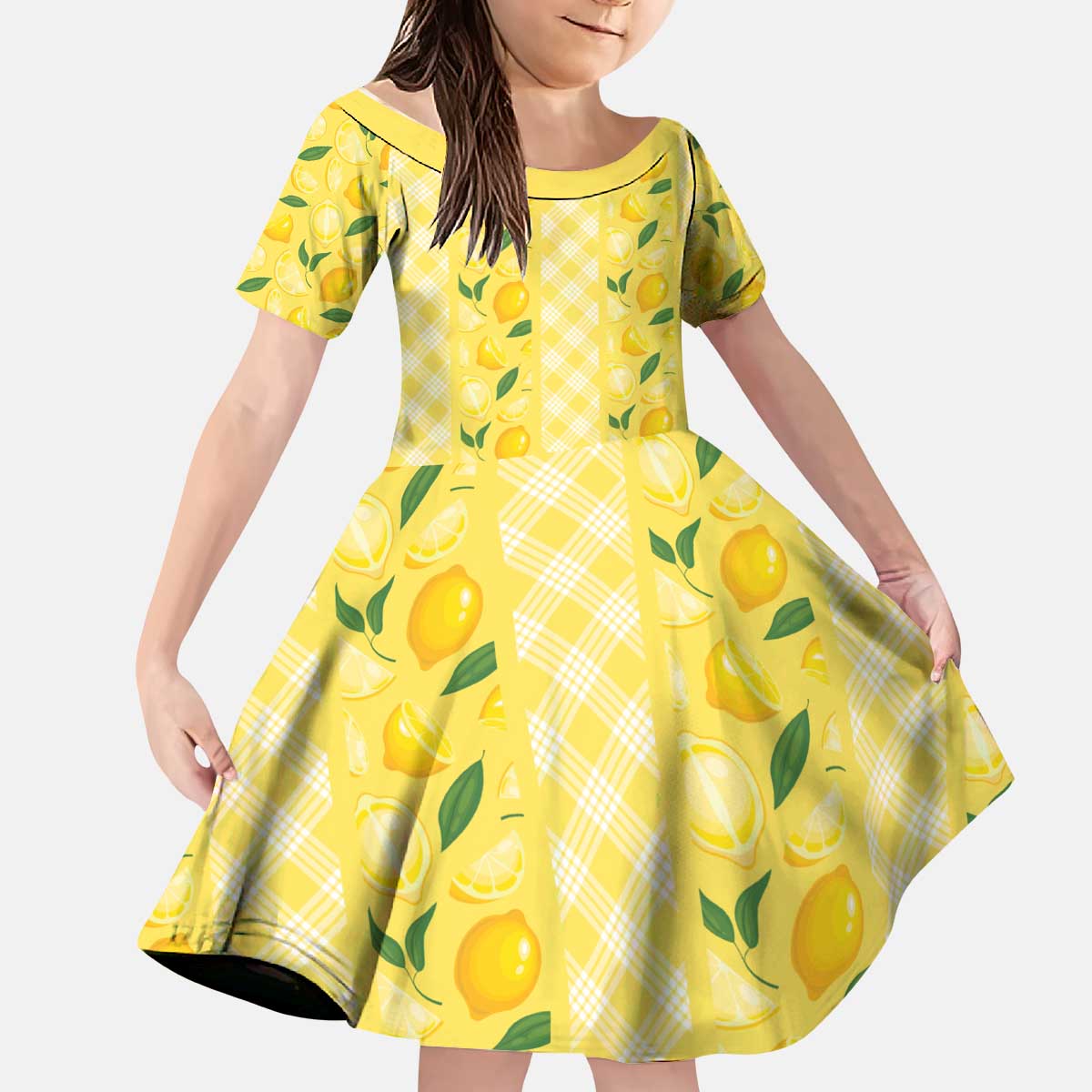 Hawaii Lemon Palaka Kid Short Sleeve Dress Striped Stylized LT01 KID Yellow - Polynesian Pride