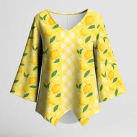 Hawaii Lemon Palaka Kimono Sleeve Blouse Striped Stylized LT01 Female Yellow - Polynesian Pride