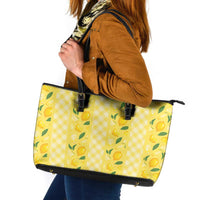 Hawaii Lemon Palaka Leather Tote Bag Striped Stylized LT01 Yellow - Polynesian Pride