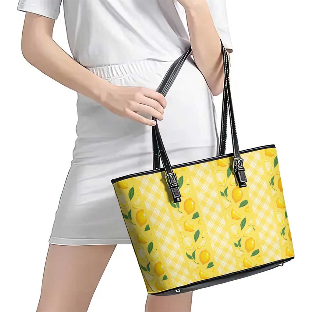 Hawaii Lemon Palaka Leather Tote Bag Striped Stylized LT01 - Polynesian Pride