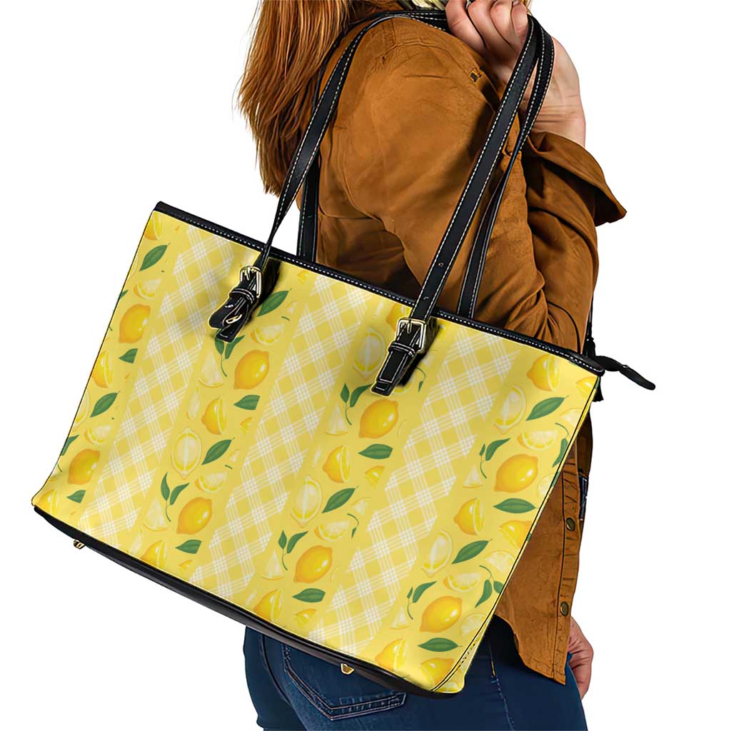 Hawaii Lemon Palaka Leather Tote Bag Striped Stylized LT01 - Polynesian Pride