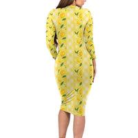 Hawaii Lemon Palaka Long Sleeve Bodycon Dress Striped Stylized LT01 - Polynesian Pride