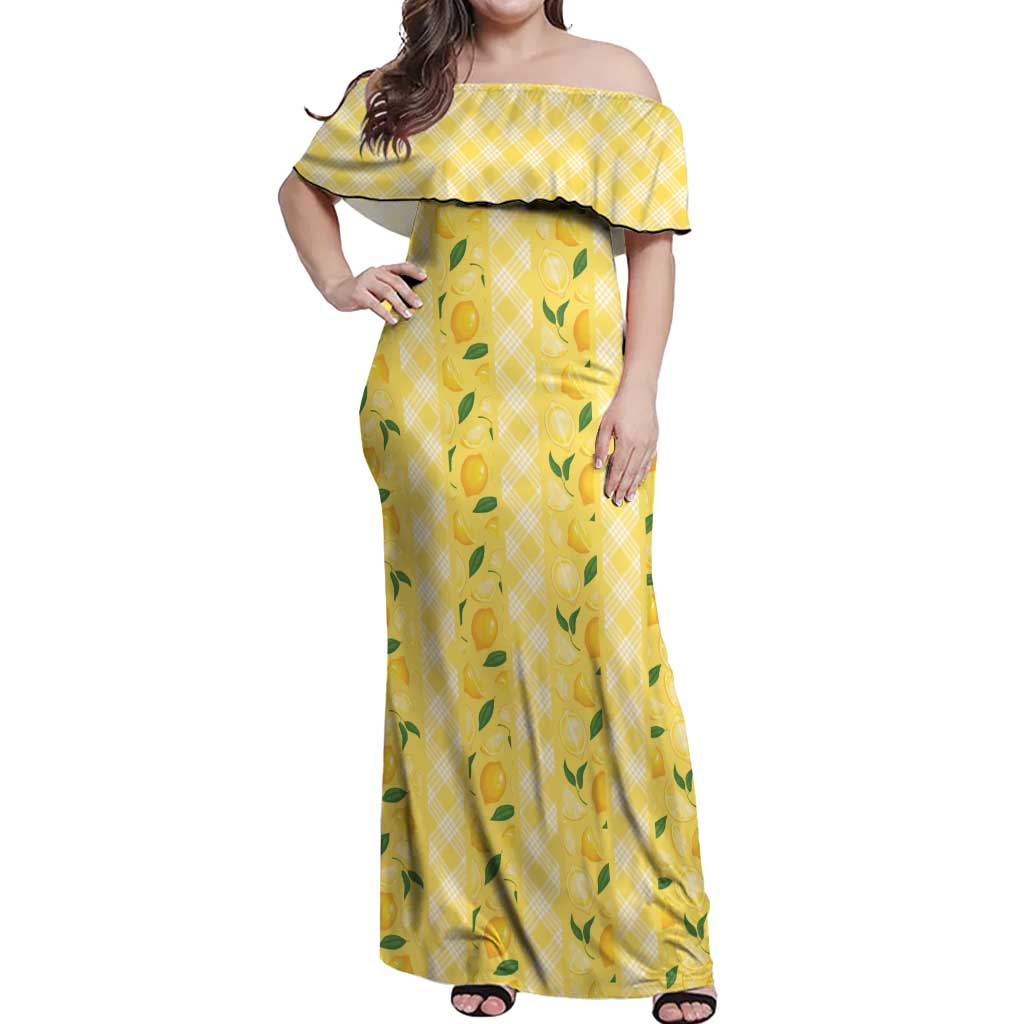 Hawaii Lemon Palaka Off Shoulder Maxi Dress Striped Stylized LT01 Women Yellow - Polynesian Pride