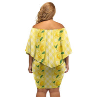 Hawaii Lemon Palaka Off Shoulder Short Dress Striped Stylized LT01 - Polynesian Pride