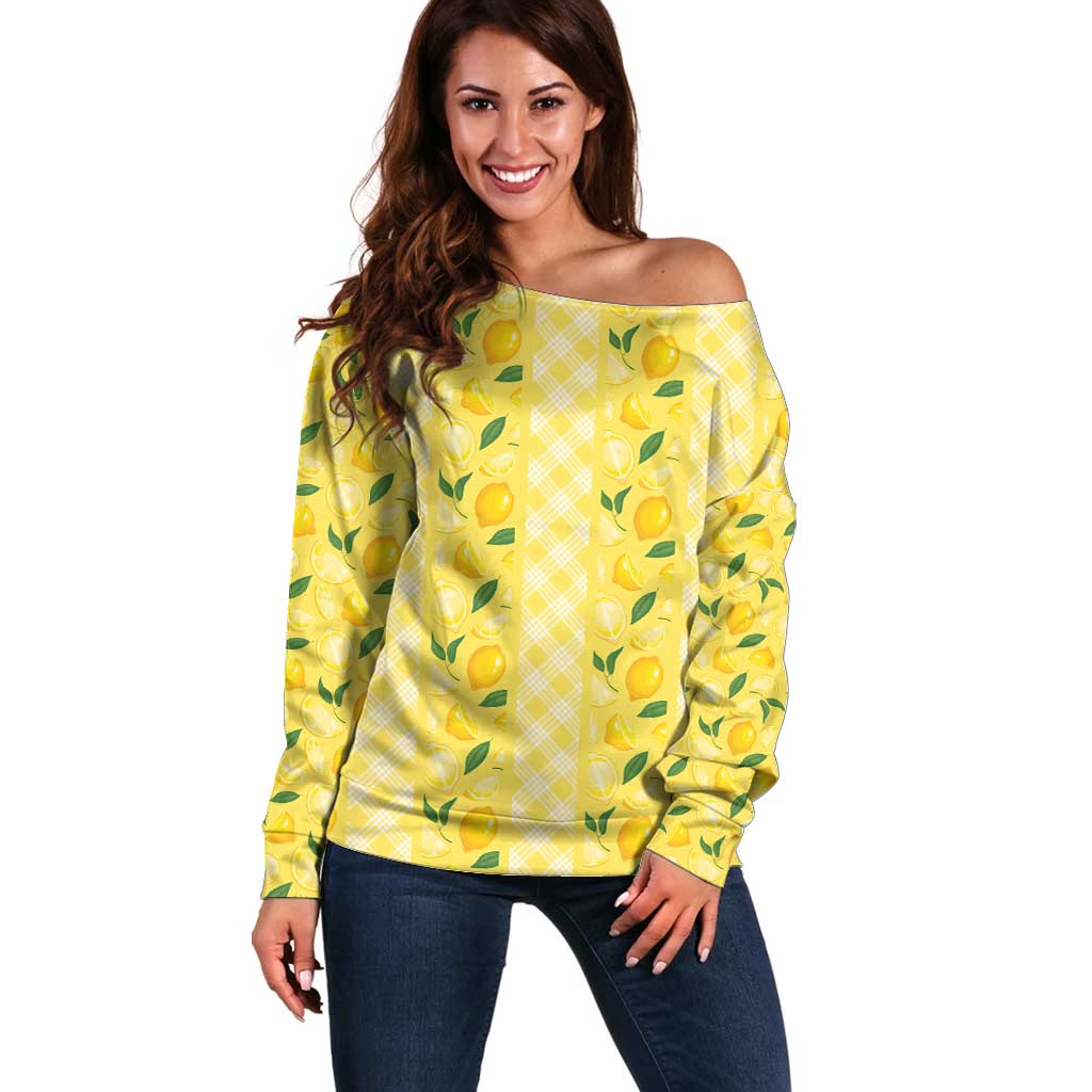Hawaii Lemon Palaka Off Shoulder Sweater Striped Stylized LT01 Women Yellow - Polynesian Pride