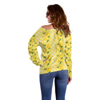 Hawaii Lemon Palaka Off Shoulder Sweater Striped Stylized LT01 - Polynesian Pride