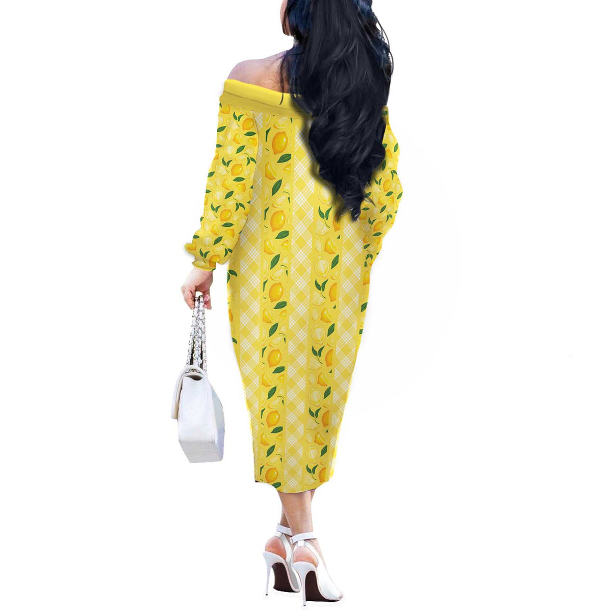 Hawaii Lemon Palaka Off The Shoulder Long Sleeve Dress Striped Stylized LT01 - Polynesian Pride