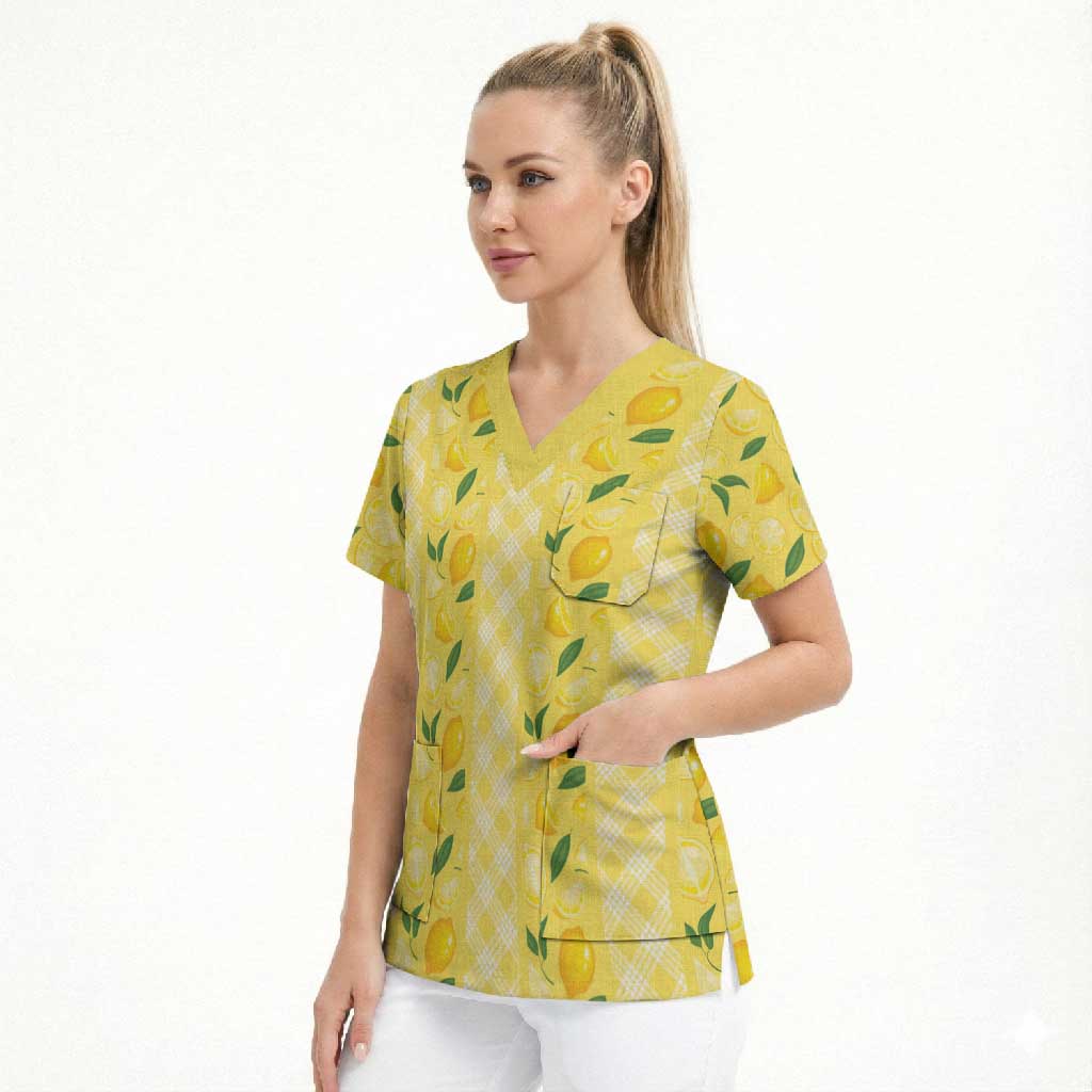 Hawaii Lemon Palaka Scrub Top Striped Stylized LT01 - Polynesian Pride