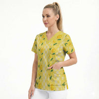 Hawaii Lemon Palaka Scrub Top Striped Stylized LT01 - Polynesian Pride
