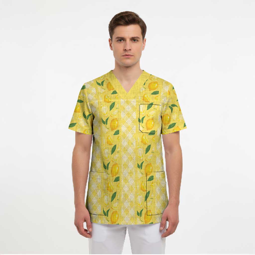 Hawaii Lemon Palaka Scrub Top Striped Stylized LT01 - Polynesian Pride