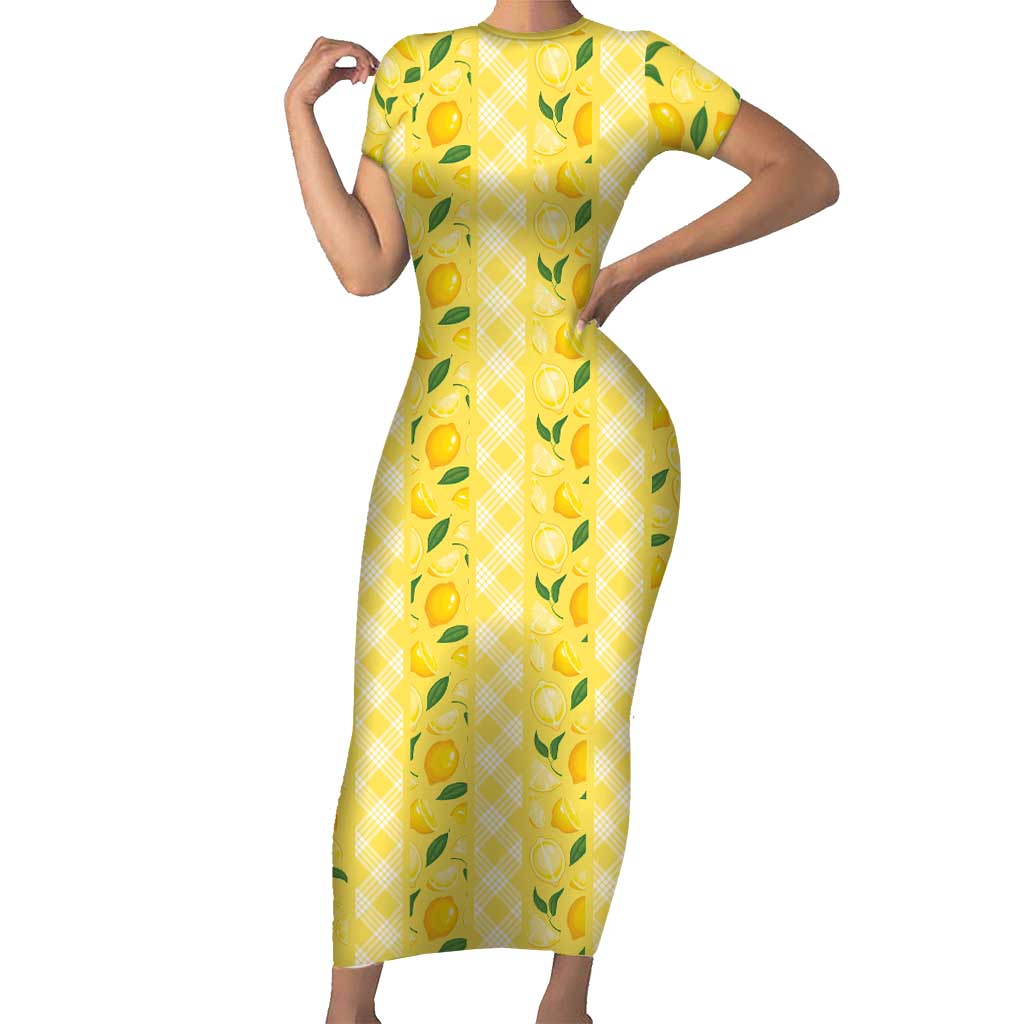 Hawaii Lemon Palaka Short Sleeve Bodycon Dress Striped Stylized