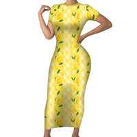 Hawaii Lemon Palaka Short Sleeve Bodycon Dress Striped Stylized