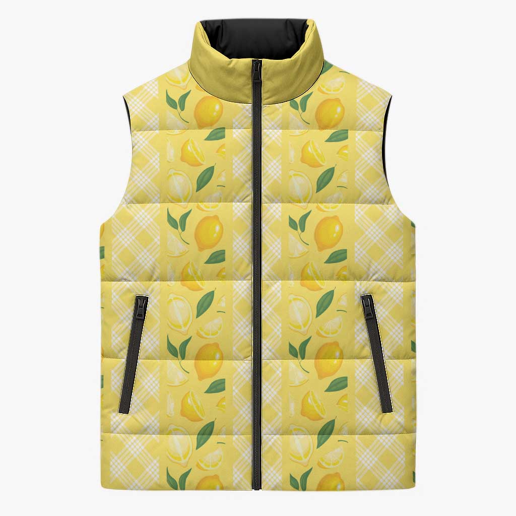 Hawaii Lemon Palaka Sleeveless Puffer Jacket Striped Stylized LT01 Unisex Yellow - Polynesian Pride