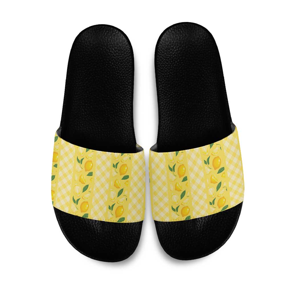 Hawaii Lemon Palaka Slide Sandals Striped Stylized LT01 Yellow - Polynesian Pride