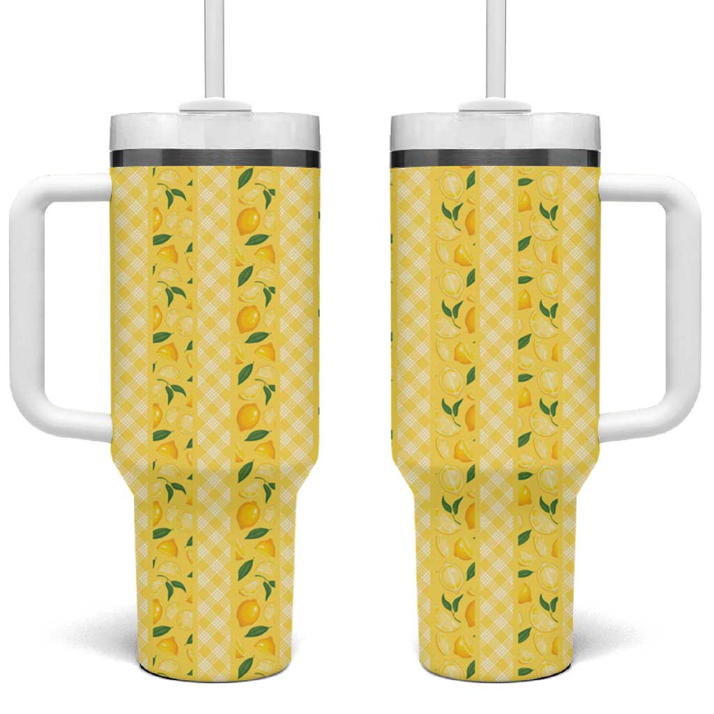 Hawaii Lemon Palaka Tumbler With Handle Striped Stylized LT01 One Size: 40 oz Yellow - Polynesian Pride
