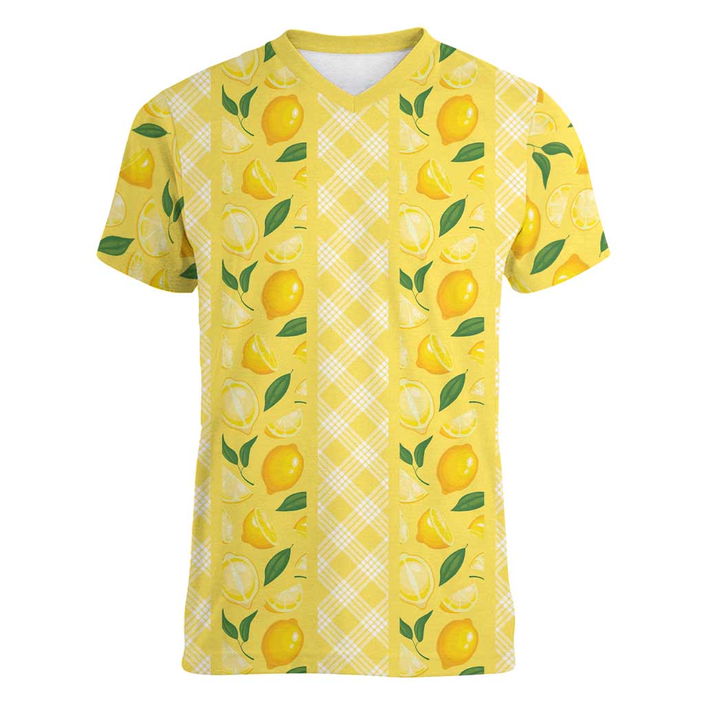 Hawaii Lemon Palaka Women V-Neck T-Shirt Striped Stylized LT01 Female Yellow - Polynesian Pride