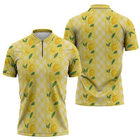 Hawaii Lemon Palaka Zipper Polo Shirt Striped Stylized