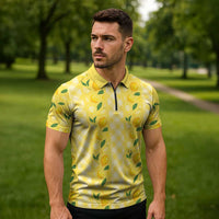 Hawaii Lemon Palaka Zipper Polo Shirt Striped Stylized
