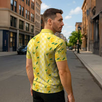 Hawaii Lemon Palaka Zipper Polo Shirt Striped Stylized