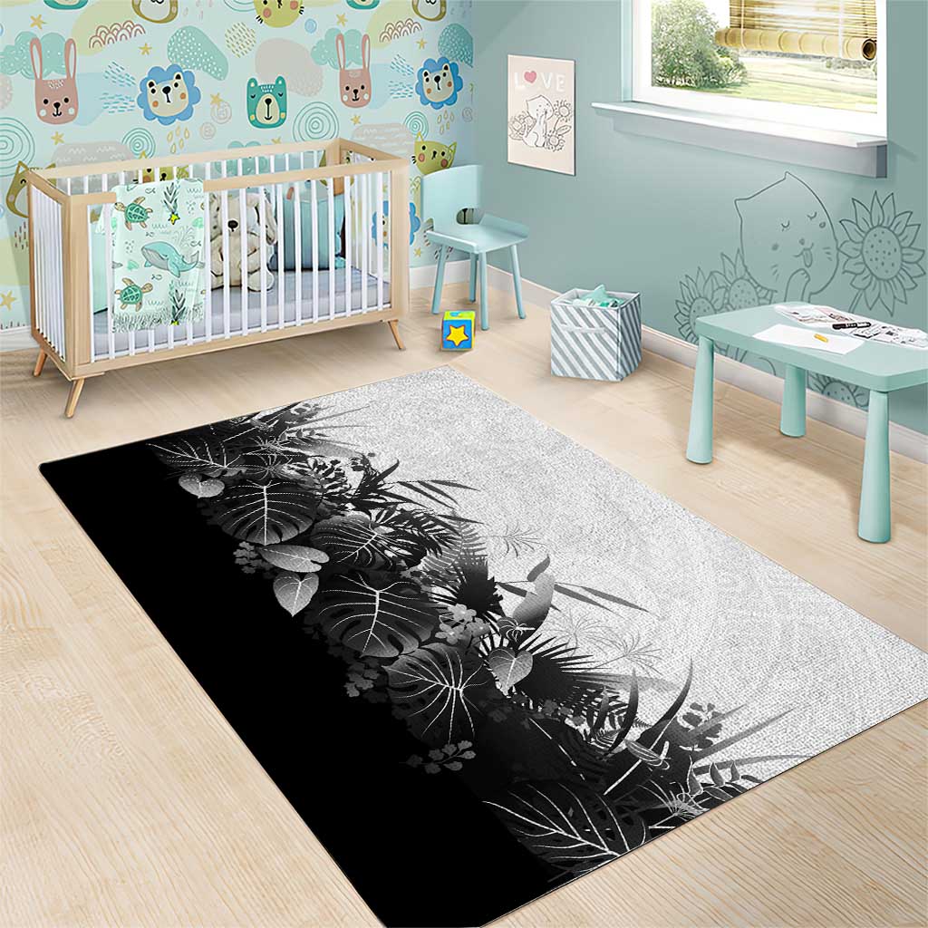 Hawaii Tropical Plant Monochrome Area Rug Vibrant Polynesian Pattern