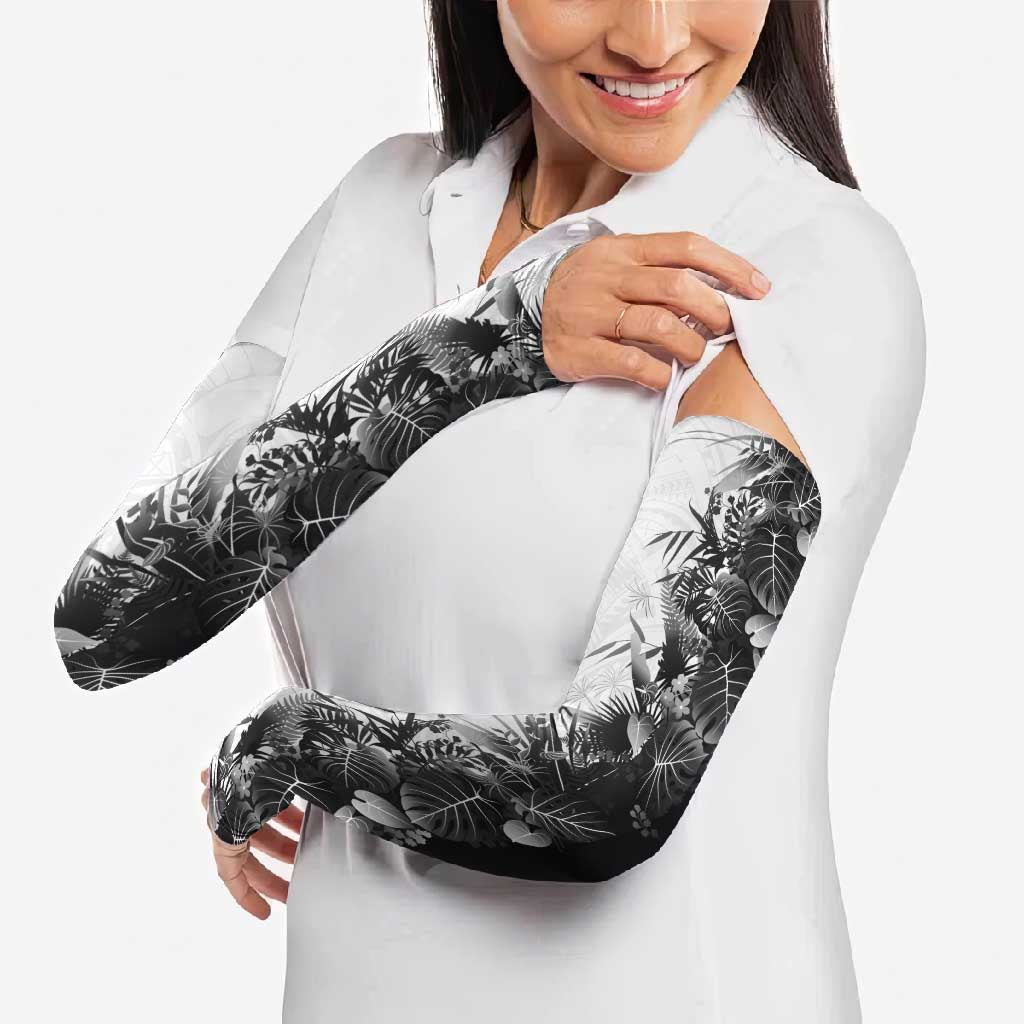 Hawaii Tropical Plant Monochrome Arm Sleeves Vibrant Polynesian Pattern