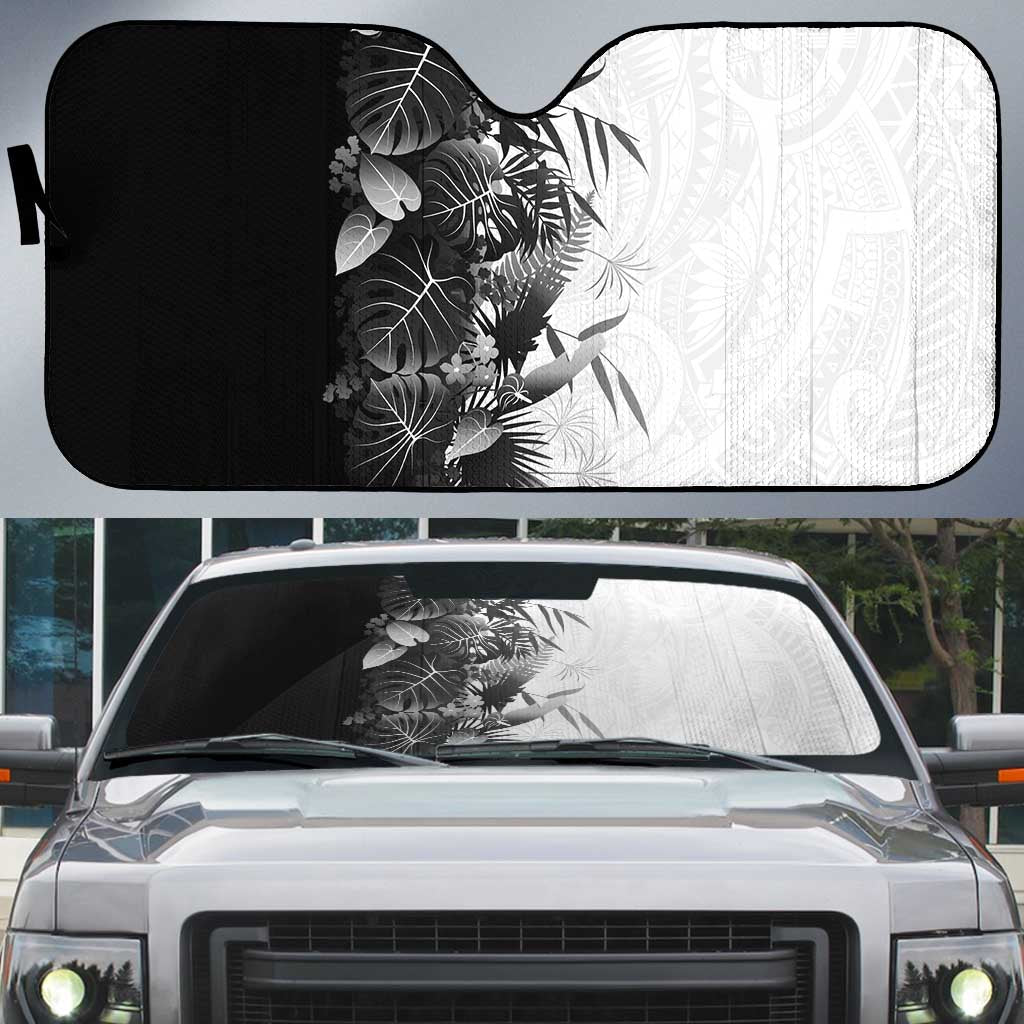 Hawaii Tropical Plant Monochrome Auto Sun Shade Vibrant Polynesian Pattern LT01 Black - Polynesian Pride