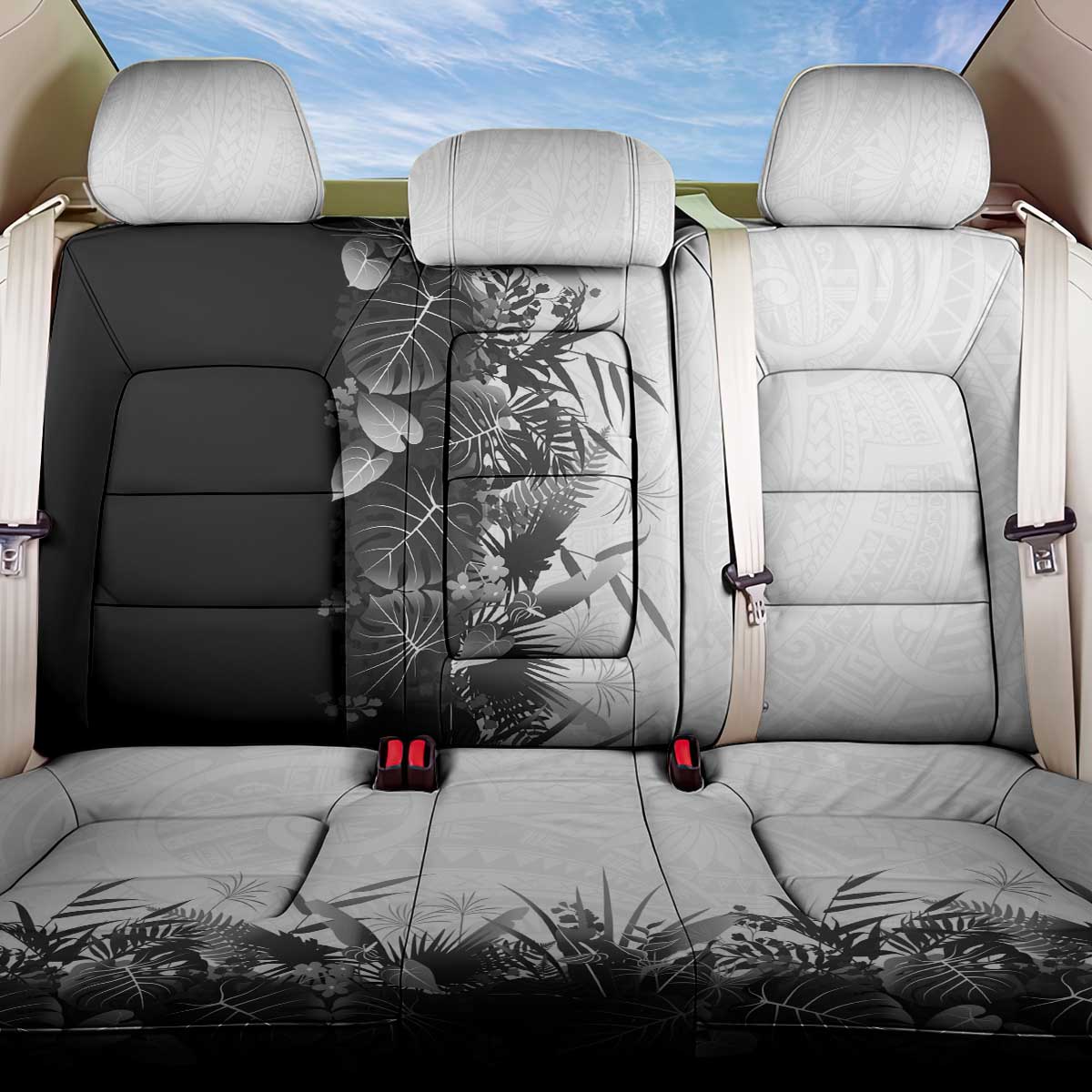 Hawaii Tropical Plant Monochrome Back Car Seat Cover Vibrant Polynesian Pattern LT01 One Size Black - Polynesian Pride