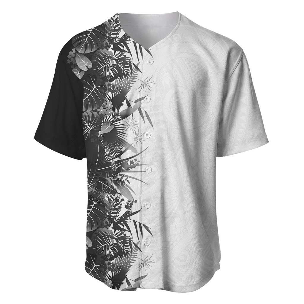 Hawaii Tropical Plant Monochrome Baseball Jersey Vibrant Polynesian Pattern LT01 Black - Polynesian Pride