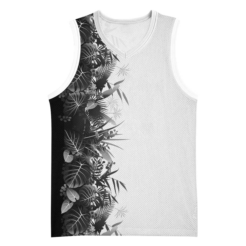 Hawaii Tropical Plant Monochrome Basketball Jersey Vibrant Polynesian Pattern LT01 Unisex Black - Polynesian Pride