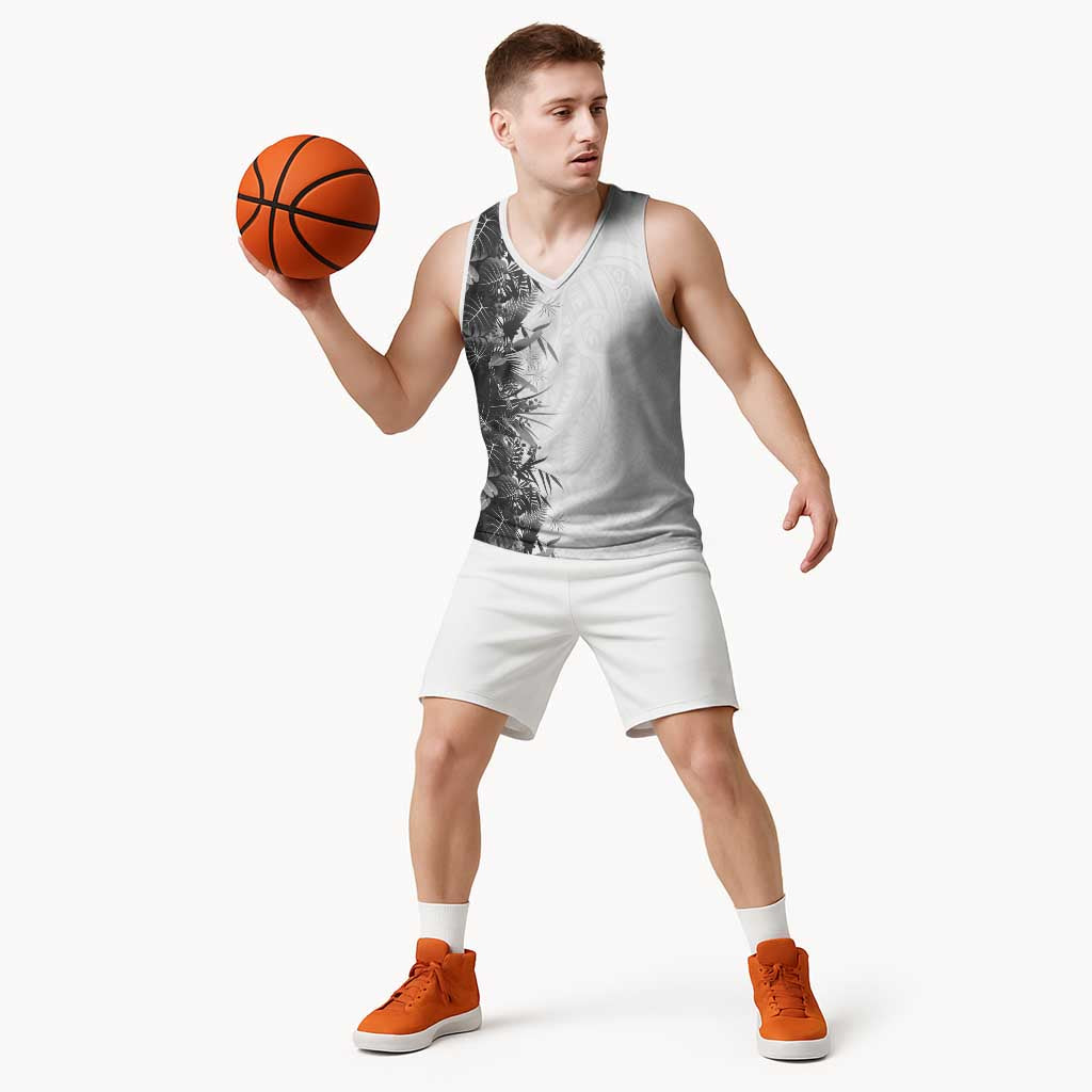 Hawaii Tropical Plant Monochrome Basketball Jersey Vibrant Polynesian Pattern LT01 - Polynesian Pride