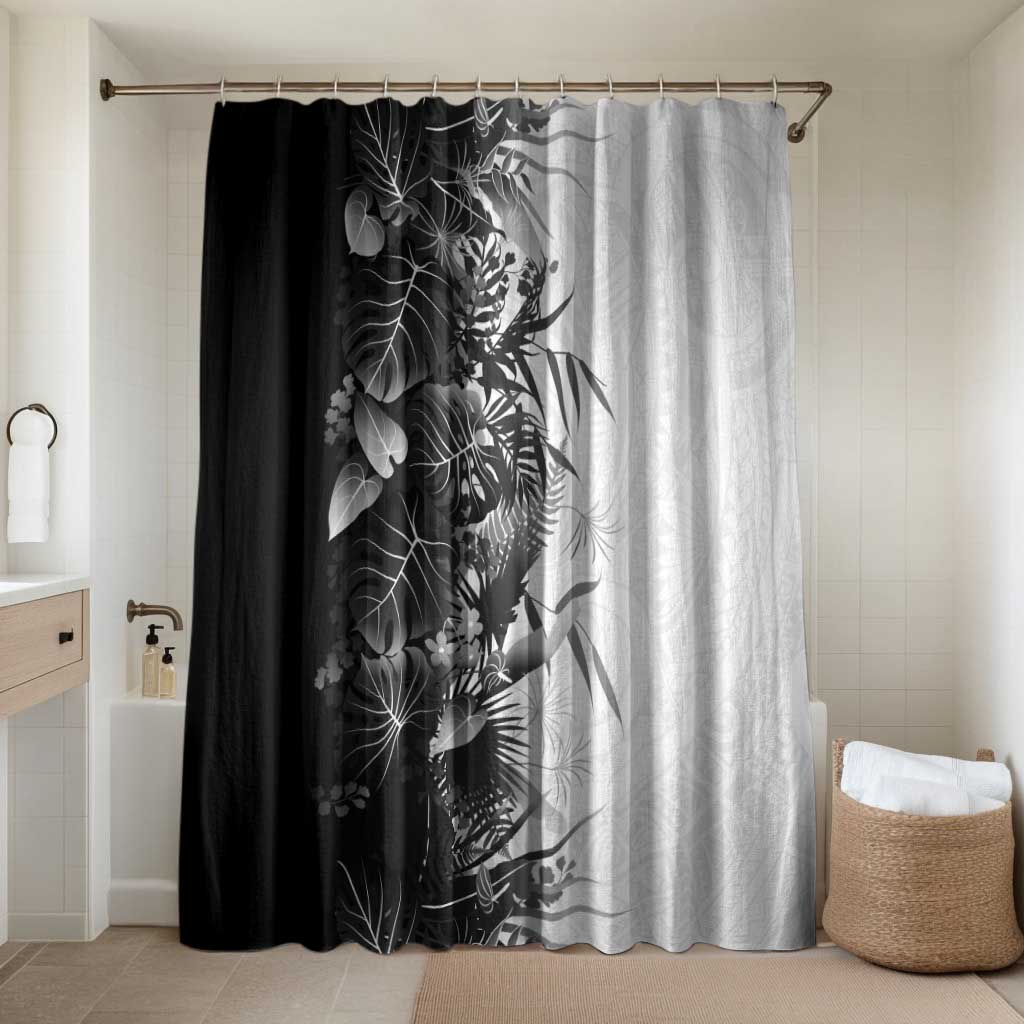 Hawaii Tropical Plant Monochrome Bathroom Set Vibrant Polynesian Pattern LT01 Shower Curtain Only Black - Polynesian Pride