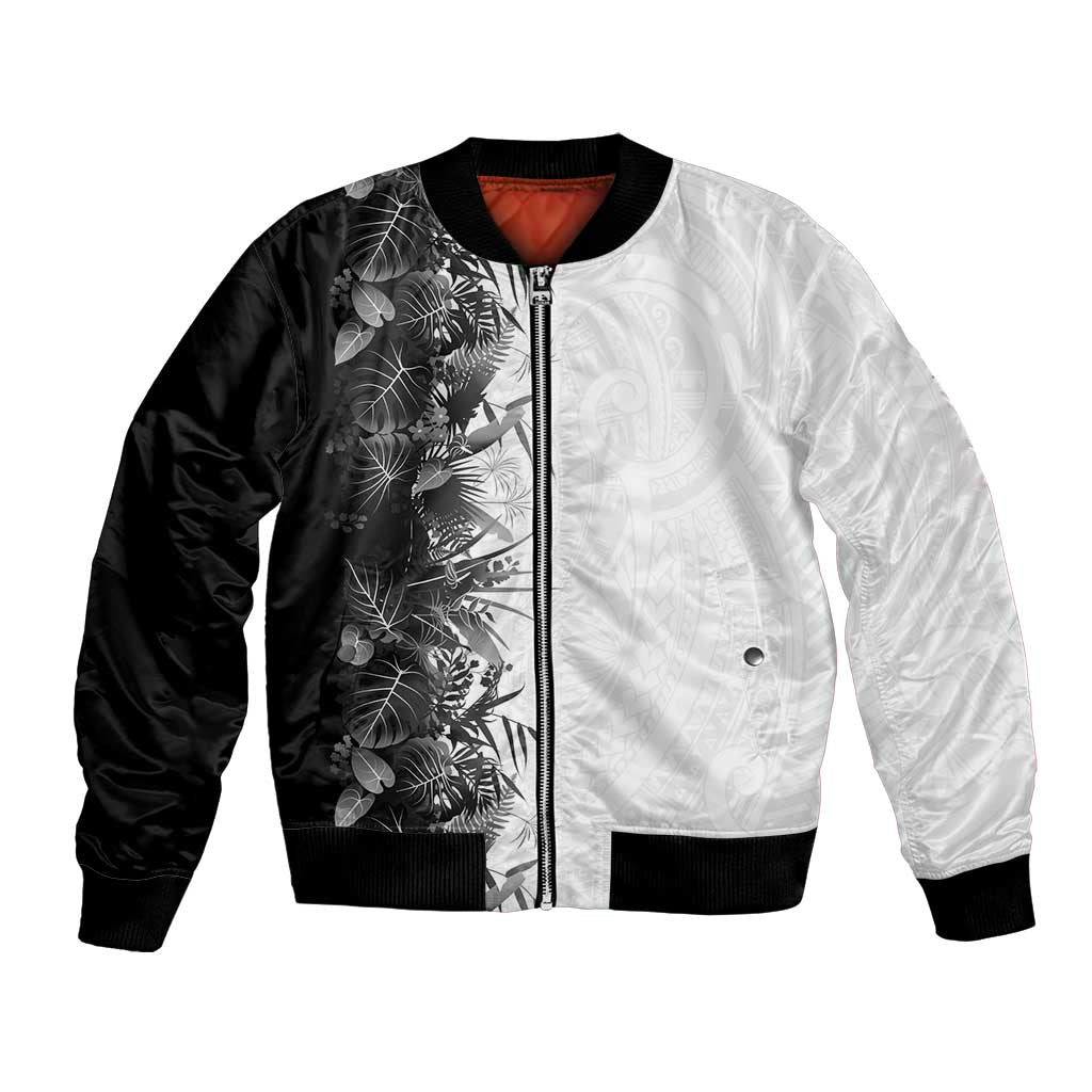 Hawaii Tropical Plant Monochrome Bomber Jacket Vibrant Polynesian Pattern LT01 Unisex Black - Polynesian Pride