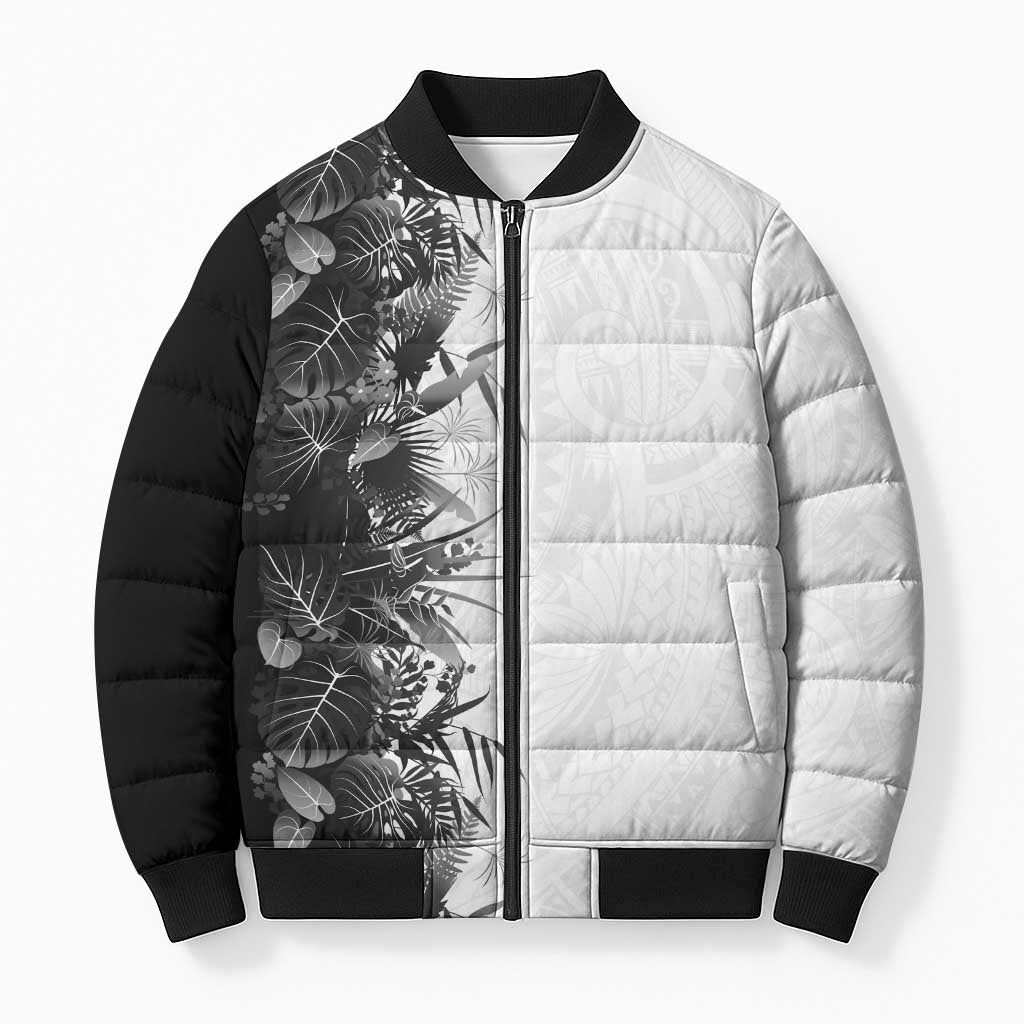 Hawaii Tropical Plant Monochrome Bomber Puffer Jacket Vibrant Polynesian Pattern LT01 Unisex Black - Polynesian Pride