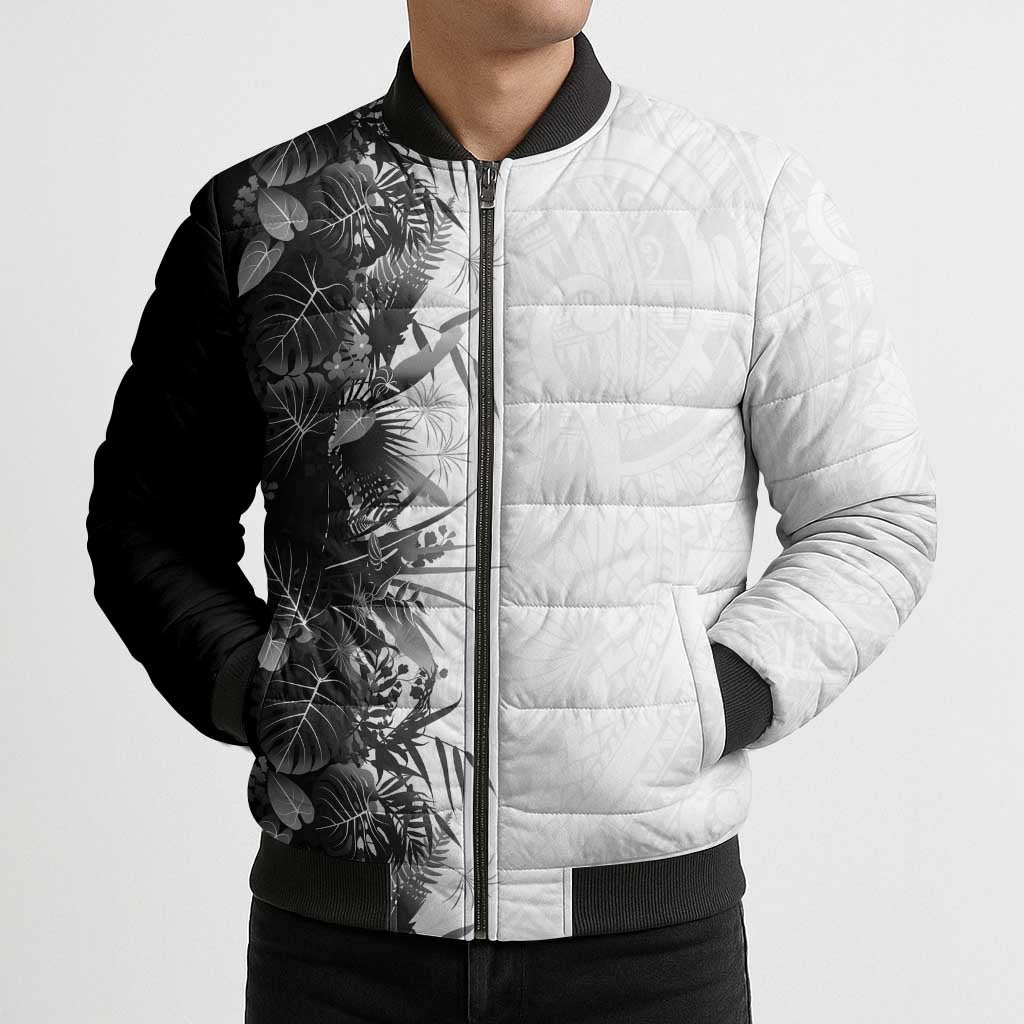Hawaii Tropical Plant Monochrome Bomber Puffer Jacket Vibrant Polynesian Pattern LT01 - Polynesian Pride