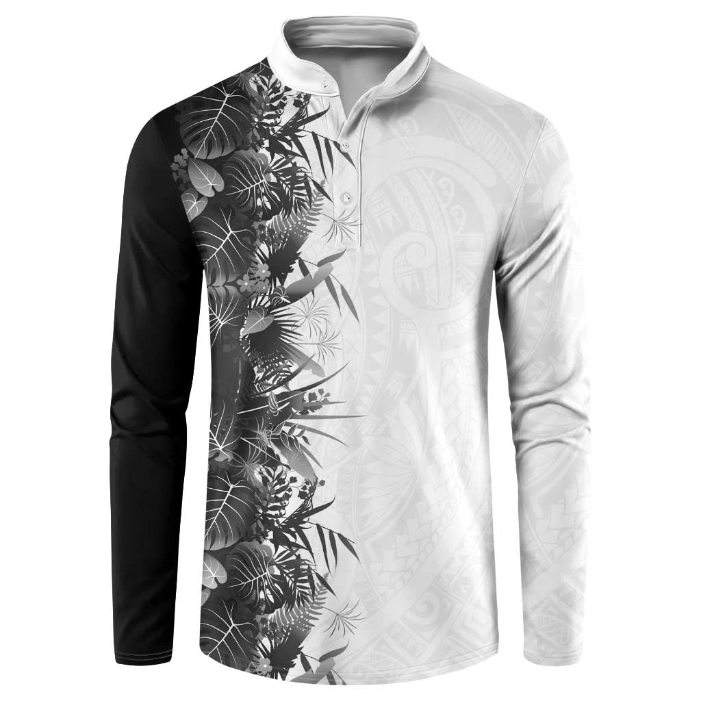 Hawaii Tropical Plant Monochrome Button Sweatshirt Vibrant Polynesian Pattern