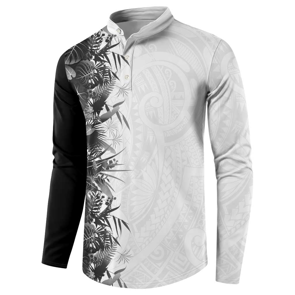 Hawaii Tropical Plant Monochrome Button Sweatshirt Vibrant Polynesian Pattern