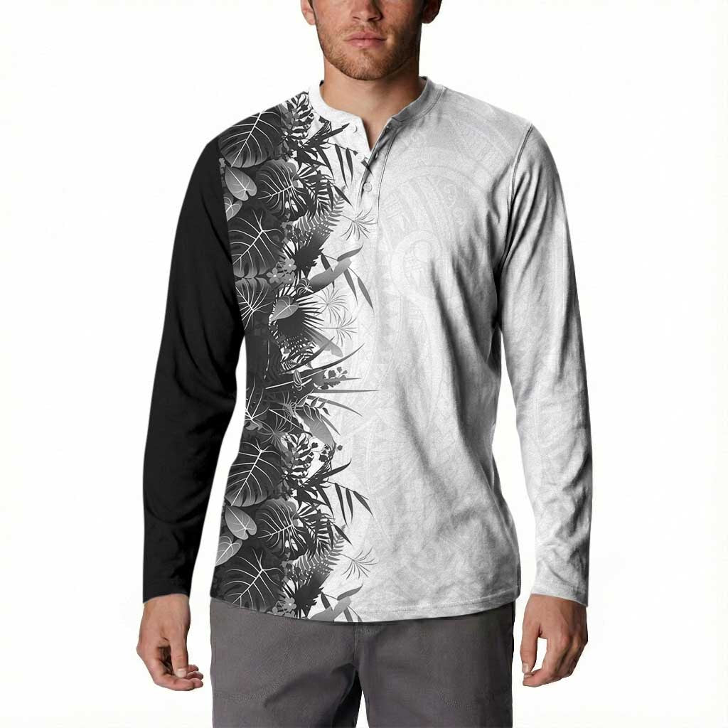 Hawaii Tropical Plant Monochrome Button Sweatshirt Vibrant Polynesian Pattern