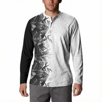 Hawaii Tropical Plant Monochrome Button Sweatshirt Vibrant Polynesian Pattern