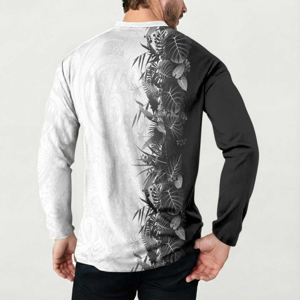 Hawaii Tropical Plant Monochrome Button Sweatshirt Vibrant Polynesian Pattern