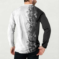 Hawaii Tropical Plant Monochrome Button Sweatshirt Vibrant Polynesian Pattern