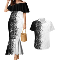 Hawaii Tropical Plant Monochrome Couples Matching Mermaid Dress and Hawaiian Shirt Vibrant Polynesian Pattern LT01 Black - Polynesian Pride