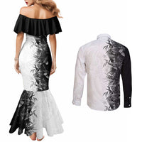 Hawaii Tropical Plant Monochrome Couples Matching Mermaid Dress and Long Sleeve Button Shirt Vibrant Polynesian Pattern LT01 - Polynesian Pride