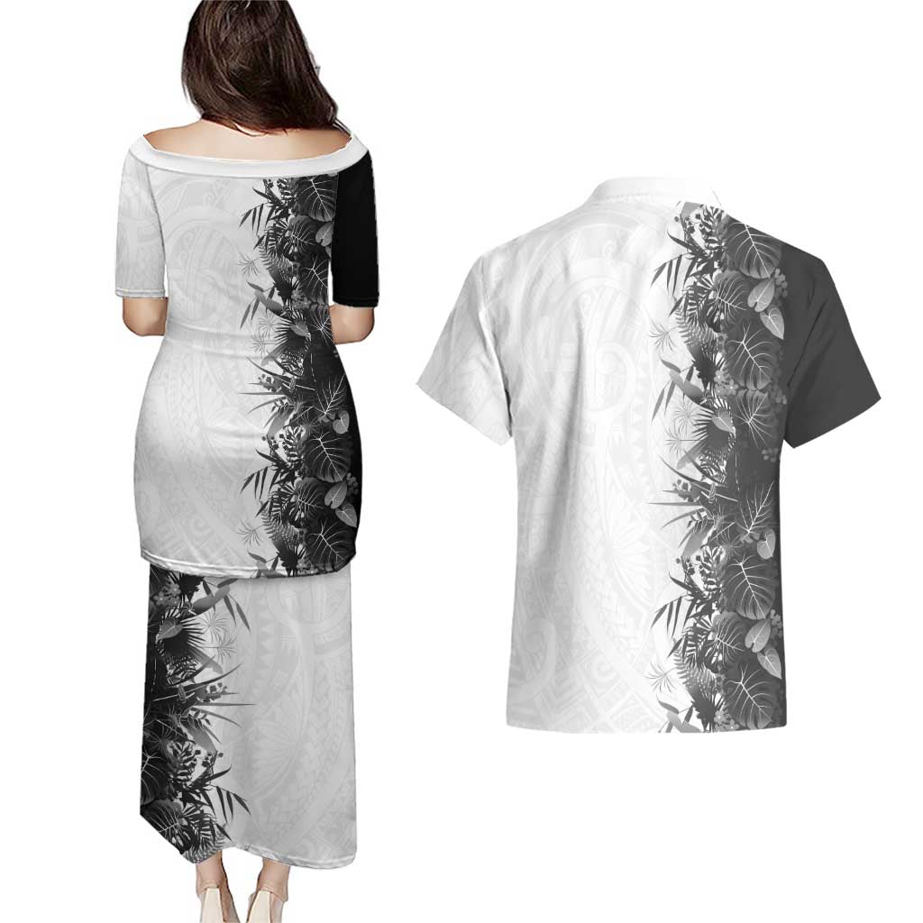 Hawaii Tropical Plant Monochrome Couples Matching Puletasi and Hawaiian Shirt Vibrant Polynesian Pattern LT01 - Polynesian Pride