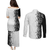 Hawaii Tropical Plant Monochrome Couples Matching Puletasi and Long Sleeve Button Shirt Vibrant Polynesian Pattern LT01 - Polynesian Pride