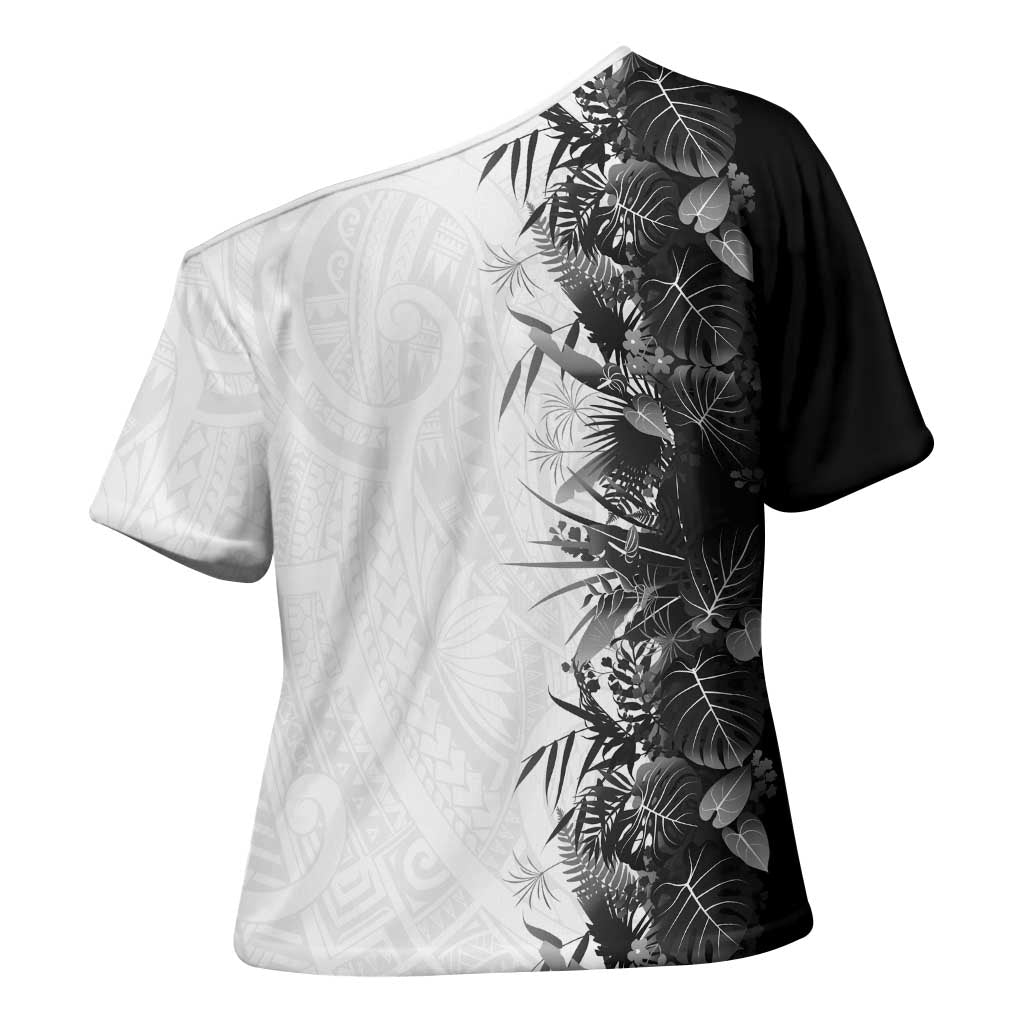 Hawaii Tropical Plant Monochrome Cross Shoulder Shirt Vibrant Polynesian Pattern LT01 - Polynesian Pride