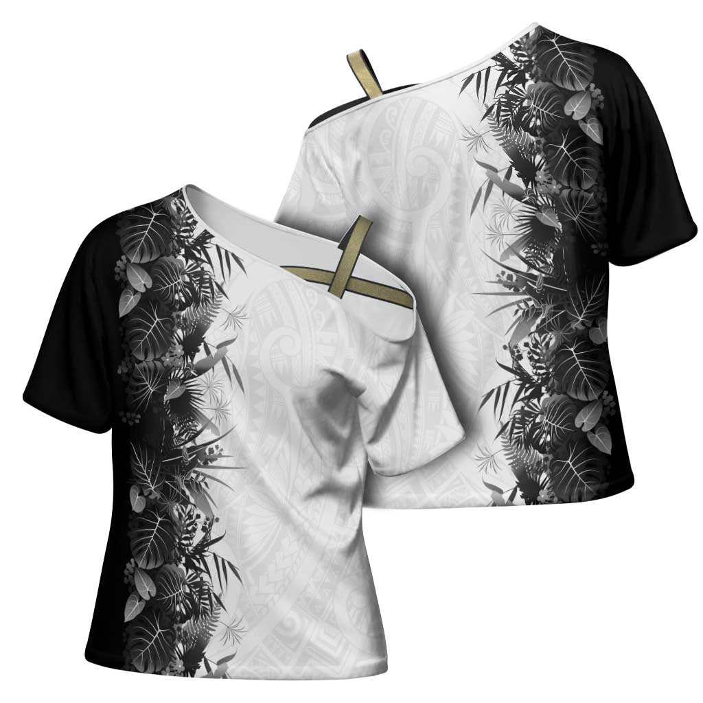 Hawaii Tropical Plant Monochrome Cross Shoulder Shirt Vibrant Polynesian Pattern LT01 - Polynesian Pride