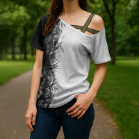 Hawaii Tropical Plant Monochrome Cross Shoulder Shirt Vibrant Polynesian Pattern LT01 - Polynesian Pride