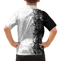 Hawaii Tropical Plant Monochrome Family Matching Off The Shoulder Long Sleeve Dress and Hawaiian Shirt Vibrant Polynesian Pattern